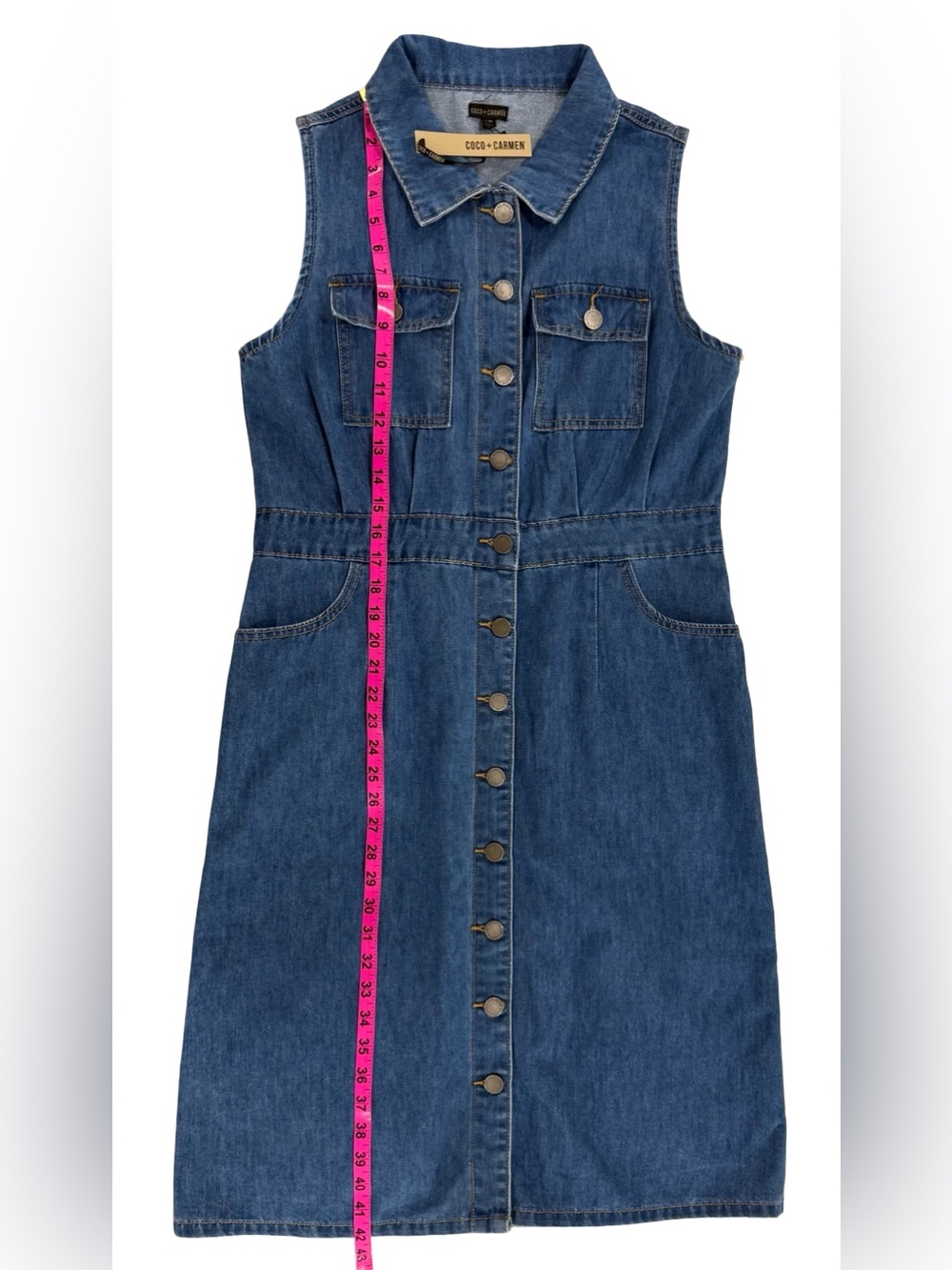 Coco Carmen Raleigh Sleeveless Denim Dress NWT Button Front Casual Midi size S/M - Picture 6 of 10